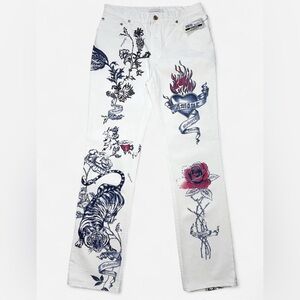 Roberto Cavalli White Tattoo Jeans